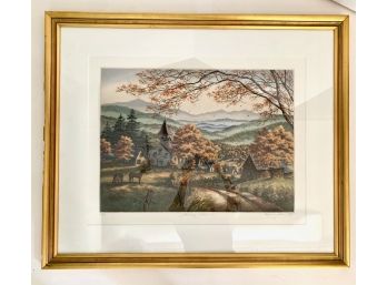 Limited Edition Kathleen Cantin Signed Lithograph Farm/Village