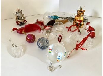 Large Lot Of Christmas Ornaments, Crystal, Birds 15 In All