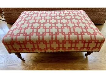 Luxurious Upholstered Ottoman On Castors With Pink Greek Key Design