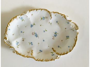 Antique Oval Porcelain Serving  Plate  With Gold Rim
