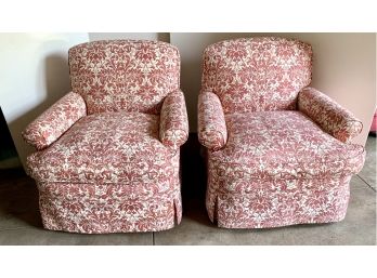 Pair Of Upholstered Club Chairs Fortuny Fabric And Down Cushions