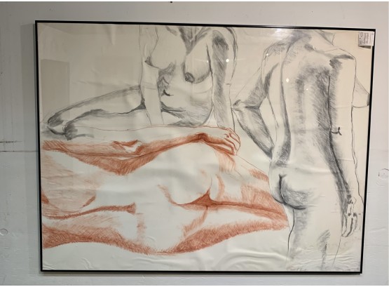 Original Signed Marian S. Bernstein Female Nude Charcoal Drawing