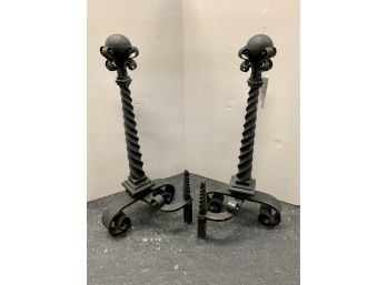 Heavy And Substantial Black Cast Iron Extra Large Andirons