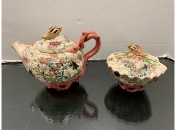 Antique Porcelain Seashell And Coral Teapot Set
