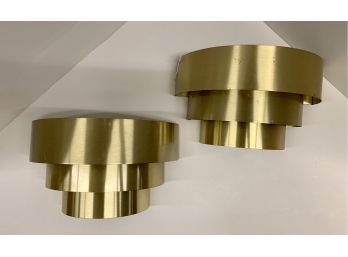 Stunning Mid Century Brass Tiered Art Deco Style Bow Front Wall Sconces