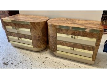 1970's Milo Baughman Style Mid Century Modern  Burl End Tables Nightstands, Pair 30' By 16' By 22' Tall