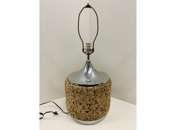 Mid Century Modern 1970's Cork And Chrome Table  Lamp