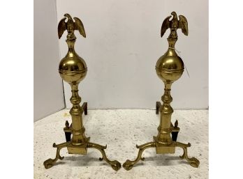 Stately Brass Andirons With Eagles