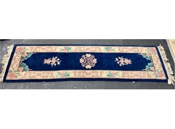 Chinese Blue Floral Runner Carpet Rug 94'w X 24'd
