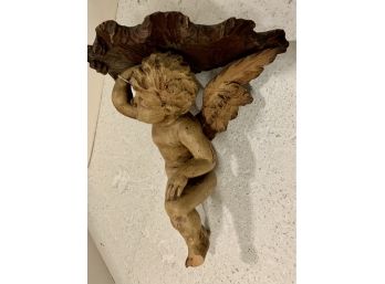 Antique Carved Wooden Putti Angel Sconce Wall Bracket Pocket
