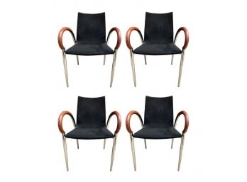 Set 4 Mid Century Dining Chairs With Curved Rosewood Arms Made In Italy