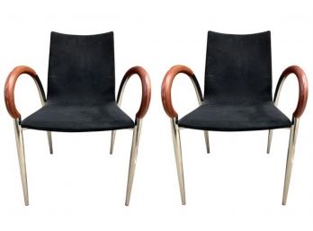Pair Of Mid Century Modern Dining Chairs With Rosewood Curved Arms Made In Italy