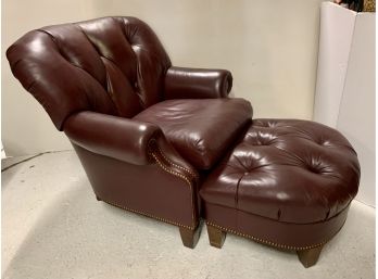 Luxurious Hancock & Moore Maroon Tufted Leather Chair And Ottoman