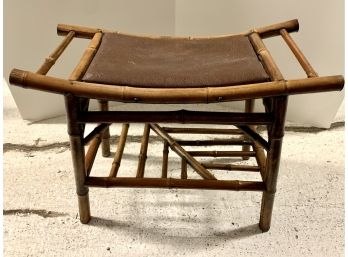 Vintage Bamboo Bench, Leather Seat