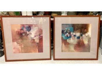 Pair Of Large Abstract Mid Century Style Framed Prints