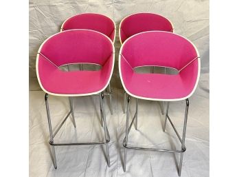 Rare Set Of Four Matching Post Modern Chic Pink Bucket Bar Stools 31' Seat Height