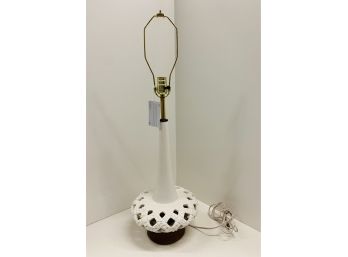 Mid Century Modern Brutalist White Pierced Ceramic Lamp