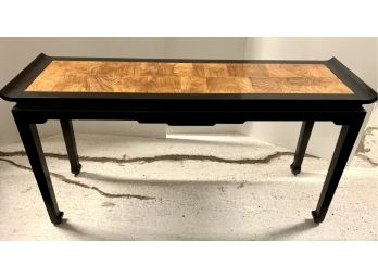 Ming James Mont Style Mid Century Modern Black Lacquer And Burl Console Table