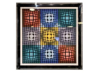 Rare Victor Vasarely Signed And Numbered Serigraph In Lucite Box Frame