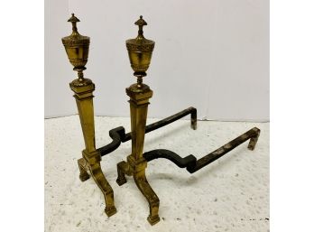 Elegant Brass Andirons With Urn Tops