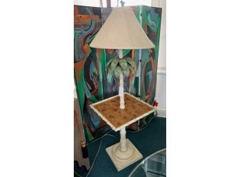 Mid Century 1960s Vintage Faux Bamboo Floor Lamp With Table Attached