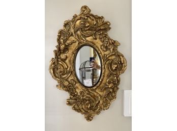Ornately Carved Neoclassical  Giltwood Oval Mirror Smaller Scale