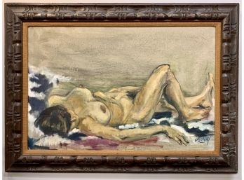 Mid Century Modern Original Painting Of Reclining Female Nude Signed Soloway