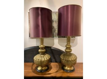 Magnificent Pair Of Moorish Table Lamps With Silk Shades
