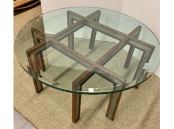 Mid Century Modern Round Glass Top Cocktail Coffee Table