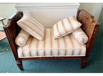 Stunning Ornately Carved Wood Settee Bench With Caning
