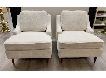 Iconic Mid Century Modern Ivory White Crushed Velvet Newly Upholstered Chairs