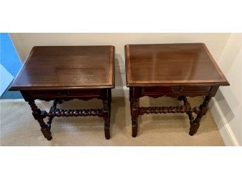 Antique Pair Of Mahogany One Drawer End Tables
