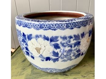 Chinese Blue And White Large Glazed Planter