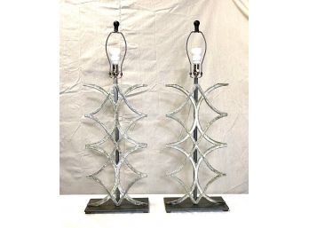 Exquisite Pair Of Tall French Wrought Iron Lamps