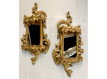Pair Small Italian Giltwood Mirrors With Shelf