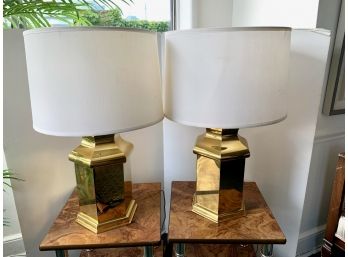 Pair Of Vintage Gold Brass Table Lamps