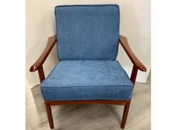 Danish Modern Lounge Chair With New Blue Upholstery
