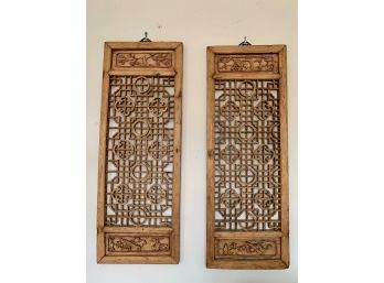 Pair Of Chinese Carved Wood Wall Panels Plaques Sculptures