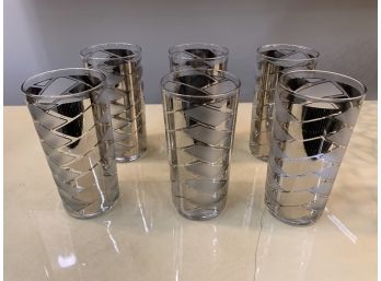 Mid Century Silver Drink Glasses, Barware Set Of 6