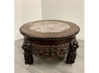 Vintage Carved Chinese Marble Top Low Stool Pedestal
