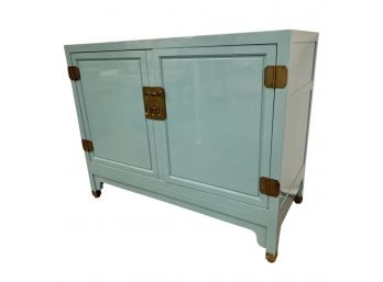 Midcentury Modern Robins Egg Blue Newly Lacquered Asian Cabinet
