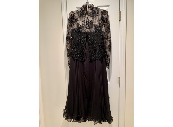 Black Beaded Lace Evening Dress Size Small