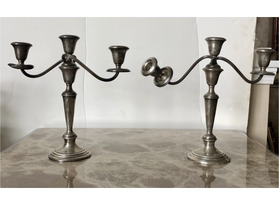 Pair Of Gorham Sterling Silver Weighted Candelabras Candle Holders