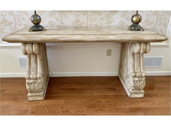 Elegant Large French Painted Console Table With Distressed Finish