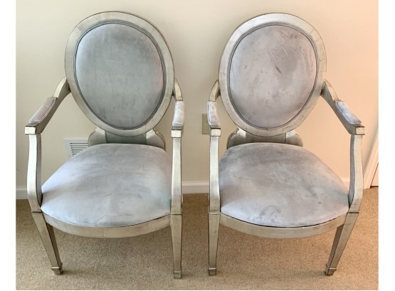 Pair Of French Silver Oval Back Armchairs