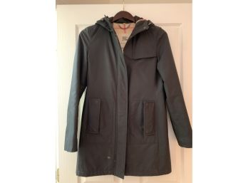 Ladies Burberry Hooded Black Rain Coat Size Small