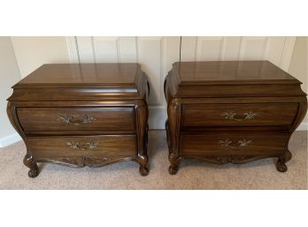 Pair Of White Fine Furniture Mahogany Bombe Nightstands Commodes