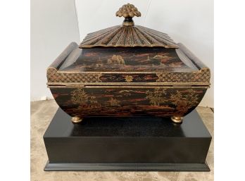Timeless Chinese Hand Painted Box On Black Lacquer Stand