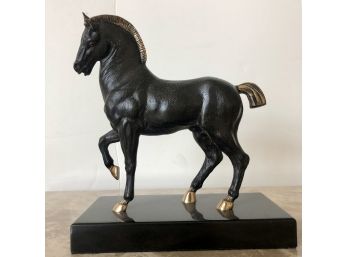 Art Deco Black And Gold Horse Sculpture Statue