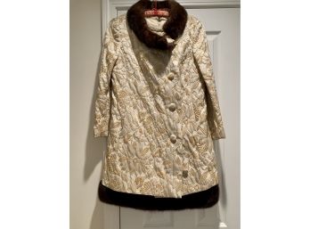 Custom Gold Brocade And Fur 2-pc Set, Dress And Coat In The Style Of Chanel